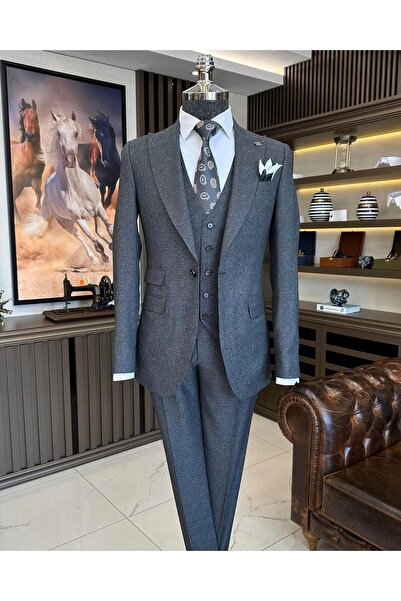 TerziAdemAltun Italian style jacket vest pants men's suit black T11121