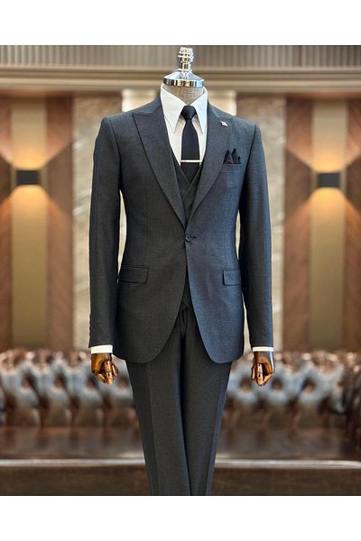 TerziAdemAltun Anthracite Italian Style Slim Fit Jacket Vest and Trousers Set - T9955