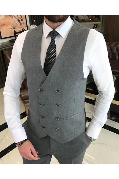 TerziAdemAltun Italian Style Jacket Vest Pants Suit Gray T9085