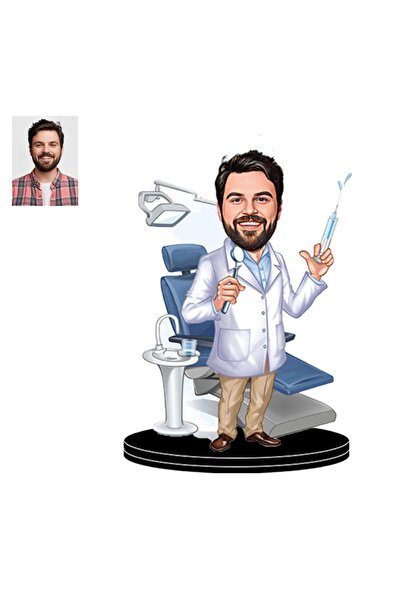 Genel Markalar Kişiye Özel Bay Diş Dokturu Figürlü 3D Ahşap Biblo,Sevgiliye