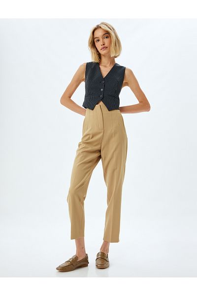 Koton High Waist Pocket Fabric Trousers - Cigarette Form, Collar Detail