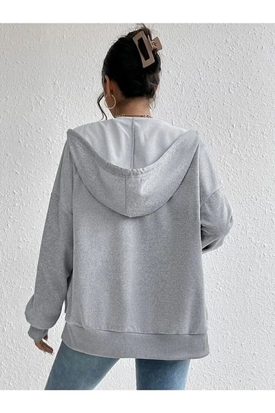 Rio Moda Heart Printed Knitted Cotton 2 thread Gray Zipper Cardigan Jacket