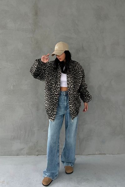 Seda Yalçın Atelier Cream Leopard Patterned Coat with Elastic Waist and Sleeves