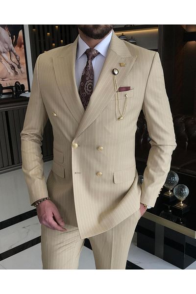 TerziAdemAltun Jachetă cu dungi în stil italian, pantaloni, costum Camel T8684
