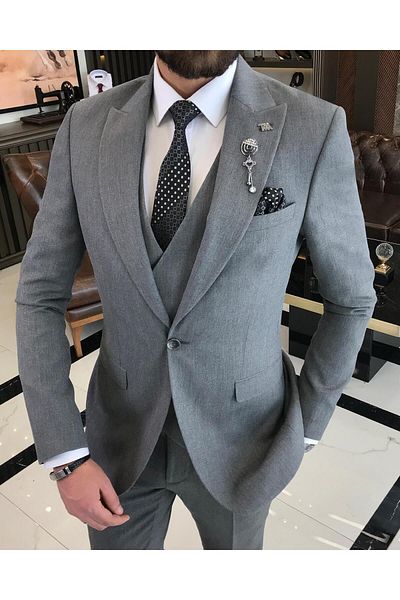 TerziAdemAltun Italian Style Jacket Vest Pants Suit Gray T9085