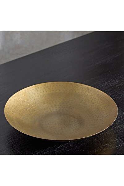 Home Box Litt Metal Grit Hammered Round Shallow Bowl - 37x37x6 cm