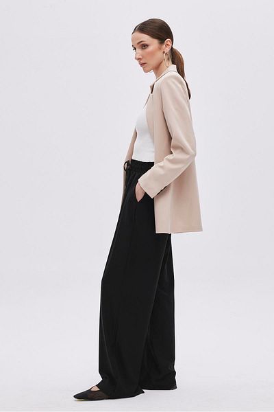SHERIN Elastic Waist Black Lace-up Trousers