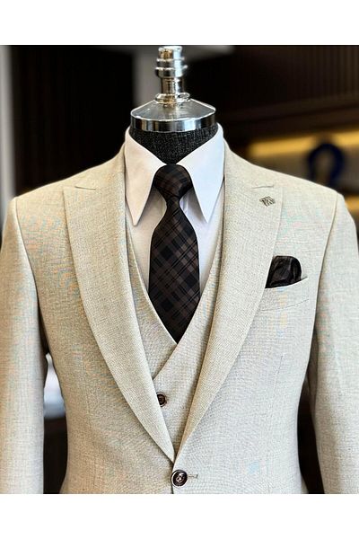 TerziAdemAltun Camel Italian Style Jacket Vest and Trousers Set - T12529