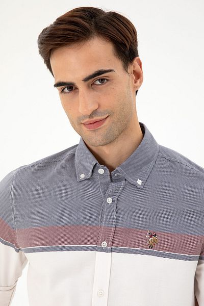 U.S. Polo Assn. Ανδρικό μακρυμάνικο πουκάμισο μπορντό 50296627 -VR014