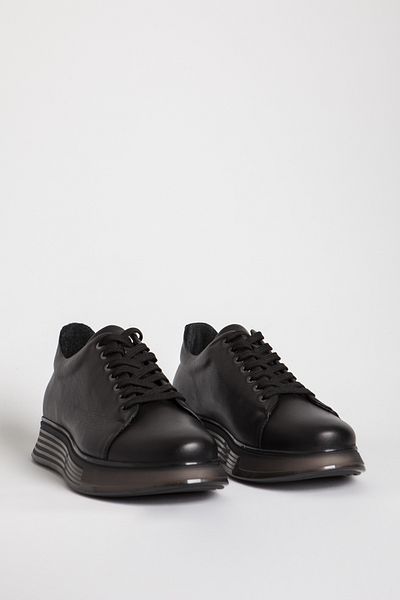 MARCOMEN Men's Sneaker - Genuine Leather, Lace-up, Thick Sole, 15275 Black Skin