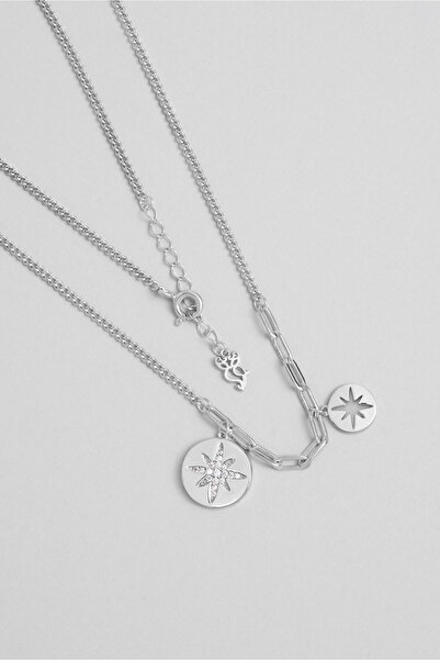 So CHIC... Kuzey Yıldızı 18 Ayar Beyaz Altın Kaplama 42 Cm Gümüş Kolye