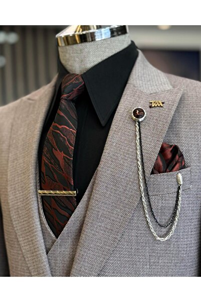 TerziAdemAltun İtalyan stil ceket yelek pantolon takım elbise bordo T12561