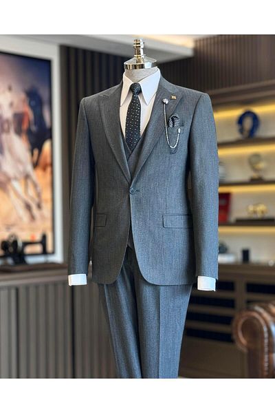 TerziAdemAltun Black Italian Style Jacket Vest and Trousers Set - T12877