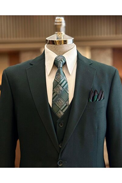 TerziAdemAltun Зелений комплект з жакета і жилета в італійському стилі 4 краплі - T12083