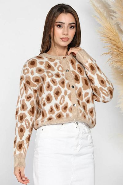 GÜLSELİ Beige Patterned Women's Knitwear Cardigan