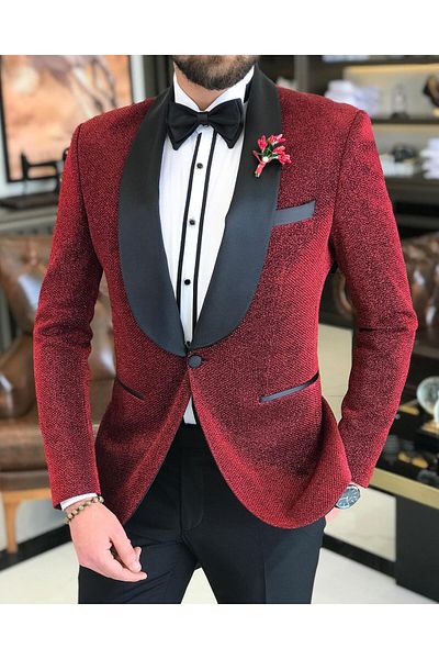 TerziAdemAltun Italian Cut Men's Jacket Trousers Groom Suit Set Red T7490