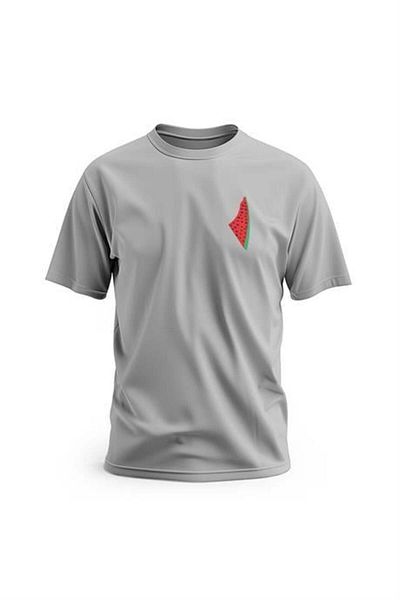 Zaytoon Hartă unisex cu mânecă scurtă, laterală, cu pepene verde, Palestina - imprimată digitală de la S la 2XL T 300011