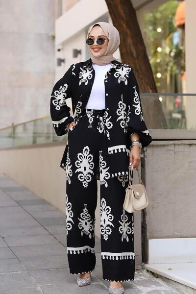 Modaensarbutik طقم حجاب فيسكوز أسود - نمط عرقي