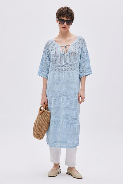 SHERIN Rochie de tricotaj oversize ajurata albastra