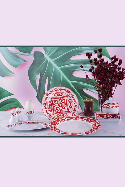 Porio Scalo Luxury Breakfast Presentation for 6 People - 42 Pieces Porcelain Breakfast and Tea Set Pr22-1011