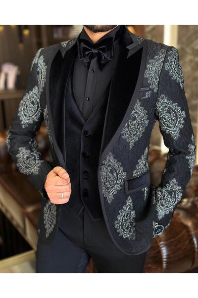 TerziAdemAltun İtalyan kesim slim fit kırlangıç yaka ceket yelek pantolon dam...