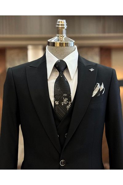 TerziAdemAltun Black Italian Style Jacket and Vest Set - T12020