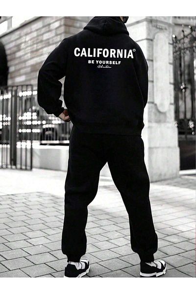 mercoledi Σετ αθλητικής φόρμας California Printed Black Oversize - Φούτερ Jogger με κουκούλα