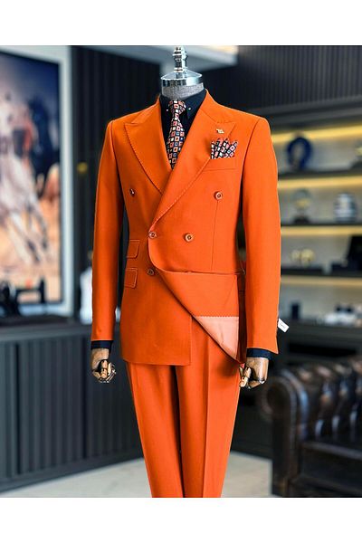 TerziAdemAltun Set jachetă și pantaloni portocaliu slim fit în stil italian - T12599
