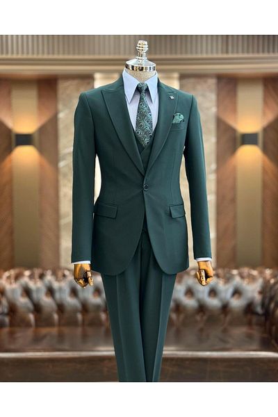 TerziAdemAltun Green Italian Style Jacket Vest Pants Set - T12010