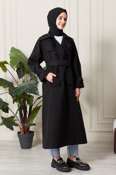 Aranlı tekstil Γυναικεία καμπαρντίνα μεσαίου μήκους με λεπτομερή απολέτα, υδατοαπωθητικό ύφασμα και ζώνη