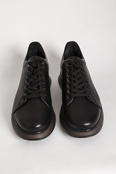 MARCOMEN Ανδρικό Sneaker - Γνήσιο δέρμα, Δαντέλα, Χοντρή σόλα, 15275 Μαύρο δέρμα