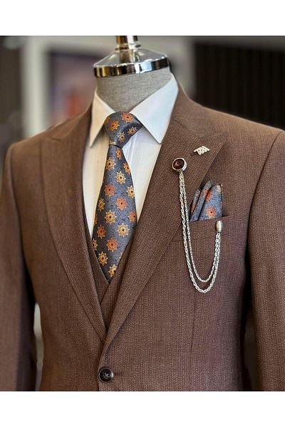 TerziAdemAltun Set jachetă și vestă în stil italian de culoare cărămidă - T12875
