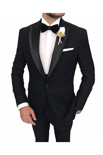TerziAdemAltun Ιταλικό κομμένο γιλέκο παντελόνι σετ γαμπρού Μαύρο T8122