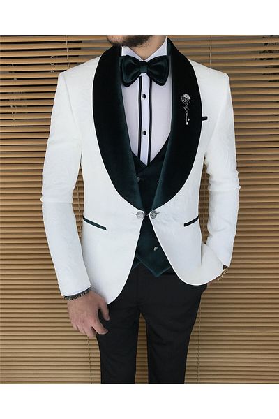 TerziAdemAltun Italian Cut Jacket Vest Pants Groom Suit Set White T8273