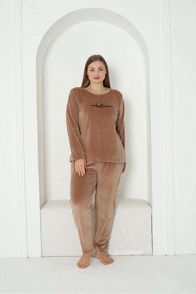 SEBOTEKS Soft Textured Velvet Large Size Women's Pajamas Set 20850