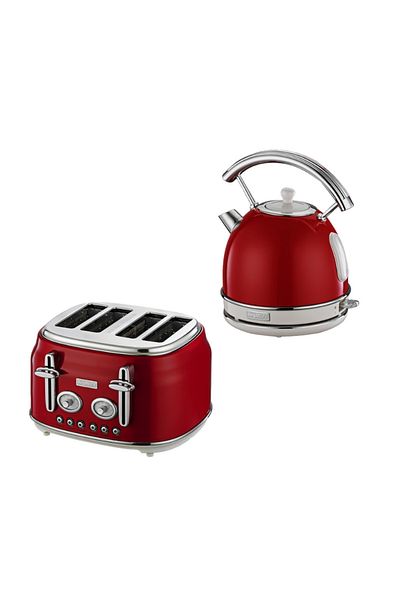 Berghoff Gem Retro Red Four Slice Toaster & 1.7 Liter Red Round Kettle