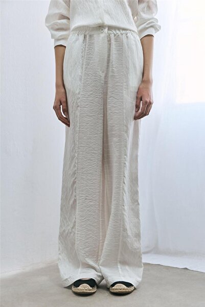 SHERIN Ecru Wrinkled Look Trousers