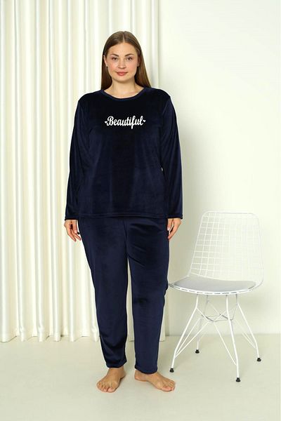 SEBOTEKS Soft Textured Velvet Large Size Women's Pajamas Set 20850