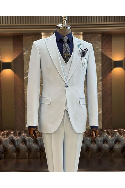 TerziAdemAltun Blue Italian Style Jacket Vest and Trousers Set - T12008