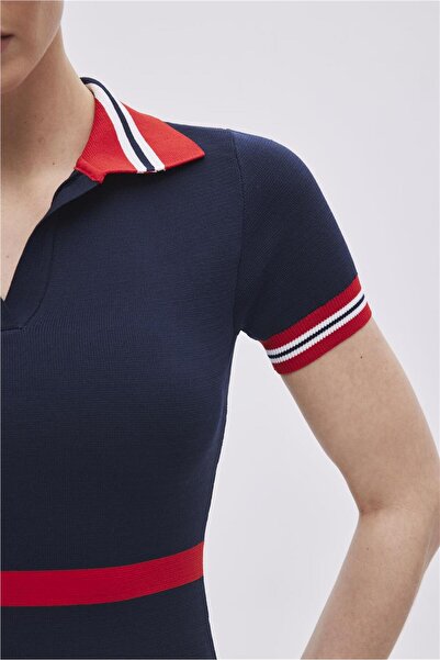 SHERIN Navy Blue Polo Collar Straight Fit Knitwear Dress