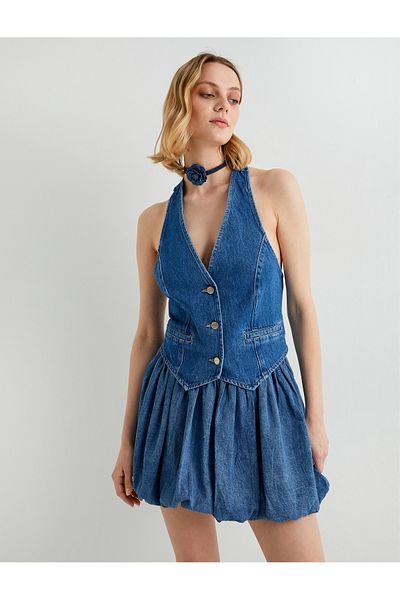 Koton Tuba Unusal Denim Mini balónová sukně