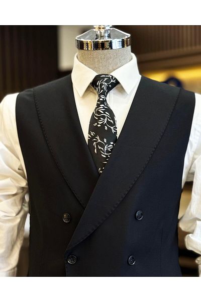 TerziAdemAltun Men's Black Vest and Trousers Set - Italian Style T12200