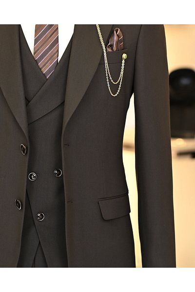 TerziAdemAltun Brown Italian Style Jacket and Vest Set - Pleated Trousers T11314