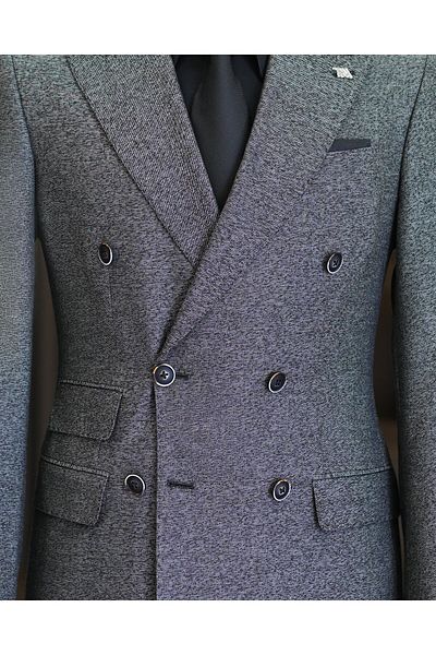 TerziAdemAltun Set jachetă și pantaloni pentru bărbați, în stil italian, slim fit, negru - T11557