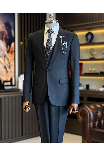 TerziAdemAltun Black Italian Style Jacket Vest and Trousers Set - T12836