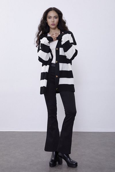 SHERIN Ecru Striped Knitwear Cardigan