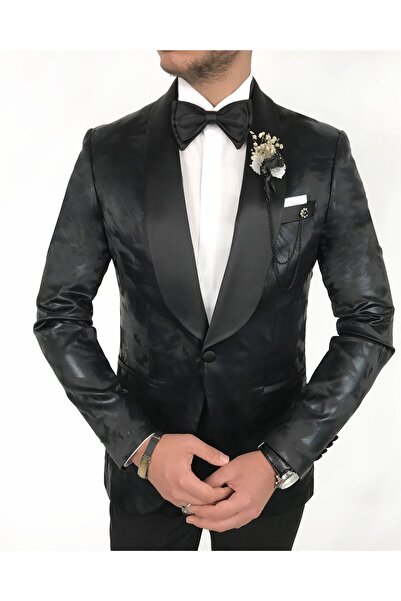 TerziAdemAltun Jachetă bărbătească italiană pantaloni set de costume de mire Negru T7484