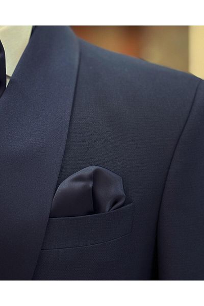 TerziAdemAltun Navy Blue Slim Fit Shawl Collar Double Breasted Jacket and Pants Set - T11951