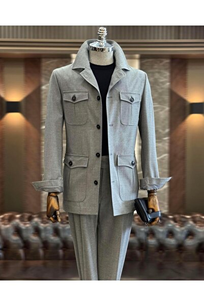 TerziAdemAltun italyan stil slim fit  safari ceket pantolon takım elbise gri T11960