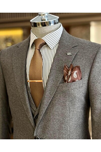 TerziAdemAltun İtalyan stil ceket yelek pileli pantolon takım elbise kahverengi T11330